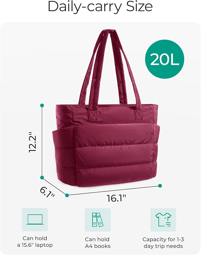 BAGSMART Tote Bag for Women, Lightweight Puffy Tote Bag with Compartments Shoulder Bag Handbag for Travel, Work, Gym | Lightweight - Image 3