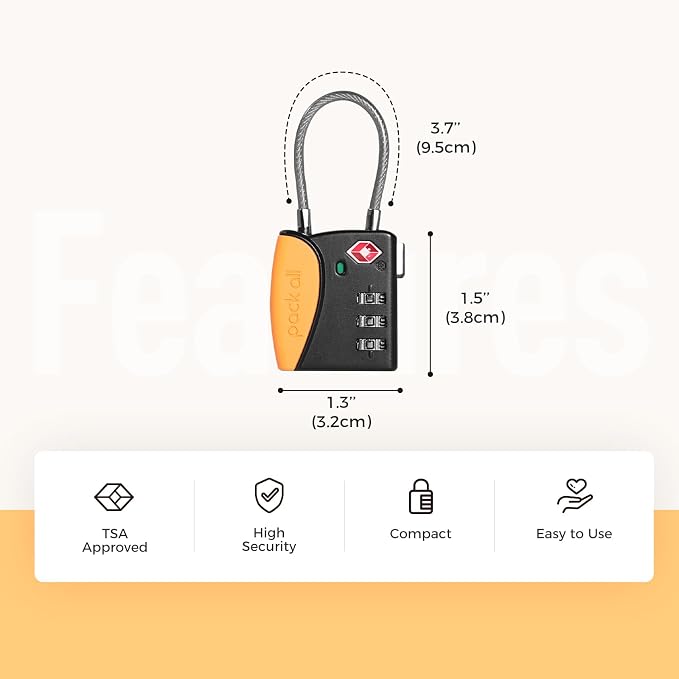 pack all TSA Approved Travel Luggage Locks, Resettable 3-Digit Code | Open Alert Indicator, Flexible Steel Cable, Zinc Alloy Body, Clear Number Dials, For Suitcase, Toolbox, Backpack, 4 Pack - Image 2