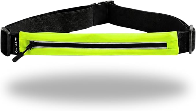 Slim Running Belt - Single Pocket Waterproof Phone Pouch | Expandable Pocket; Reflective Pull Zippers; Bounce Reduction Technology; Adjustable elastic waistband; For Phones & Keys by Carriberry
