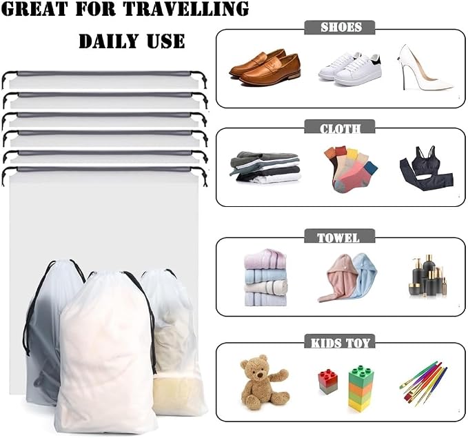 YMCCOOL 12pcs Transparent Shoe Bags for Travel 11.8in X 15.7in Protable Clear shoe bags for storage with rope,large drawstring bags for travel Men and Women - Image 4