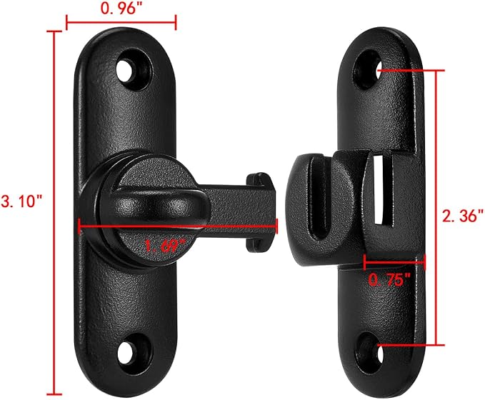 3 Pcs Matte Black 90/180 Degree Sliding Door Latches,Zinc Alloy Flip Latch | Barn Door Latch,Cabinet Lock,Right Angle Door Lock,for bedroom,cabinet,drawer,Gardens,Wine Cabinet,garage,window,Pet Cage - Image 2