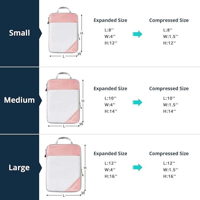 9 Set Compression Packing Cubes for Travel - Compressible, Lightweight, and Space-Saving Packing Cubes, Travel Essentials for Women, Pink - Image 4