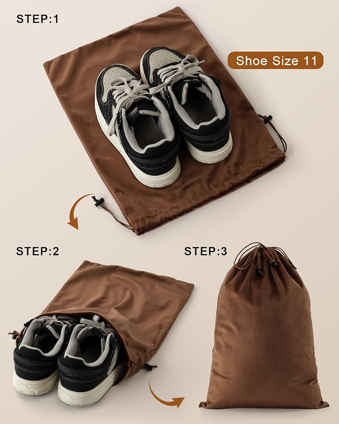 4 Pcs Shoe Bags for Travel, Dust Velvet Bag, Mocha Mousse, 17.3x12.6 Inch | Washable & Reusable Travel Shoe Bags, Dustproof Shoe Bags with Drawstring Closure, Suitable for Travel, Home Storage - Image 2