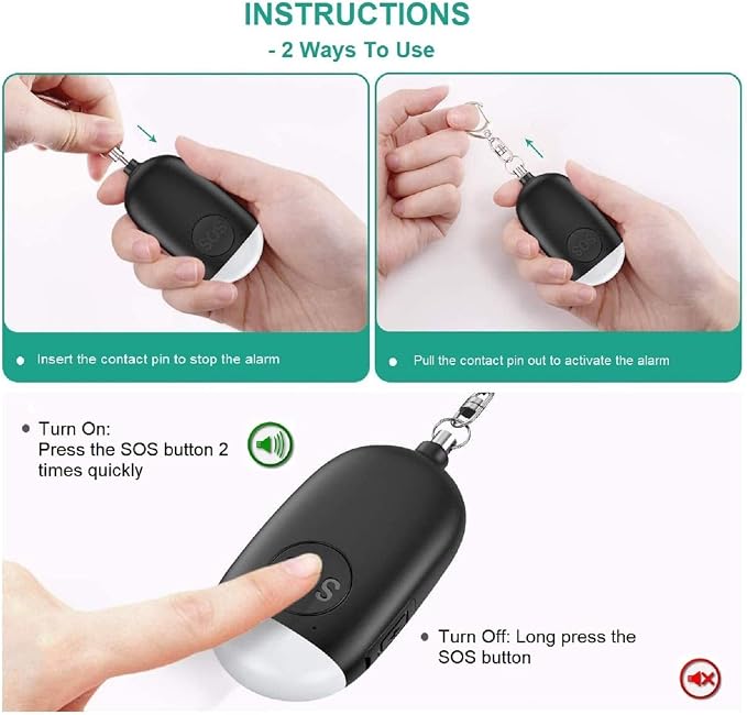Safesound Personal Alarm Siren Song 1-Pack - 130dB Self Defense Alarm Keychain with Emergency LED Flashlight - Security Personal Protection Devices for Women Girls Kids and Elderly （Black） - Image 2