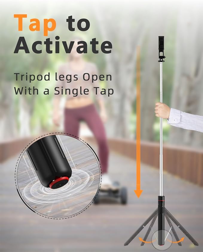 67" Camera Tripod & Phone Selfie Stick, Lightweight Portable Travel Tripod Stand with Wireless Remote, Auto Pop Open Tripod,Compatible with Phone/iPhone/Camera for Photography & Vlogging - Image 2