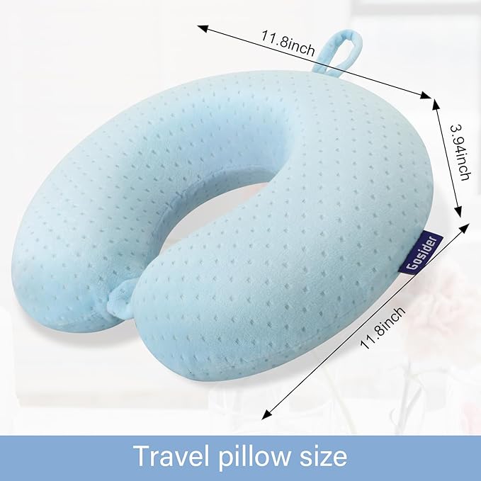 Travel Neck Pillow Memory Foam Pillow Support Pillow U Shape Compact & Lightweight Neck Pillow for Sleeping Travel for Plane, Car, Home, Office Camping Light Blue - Image 3