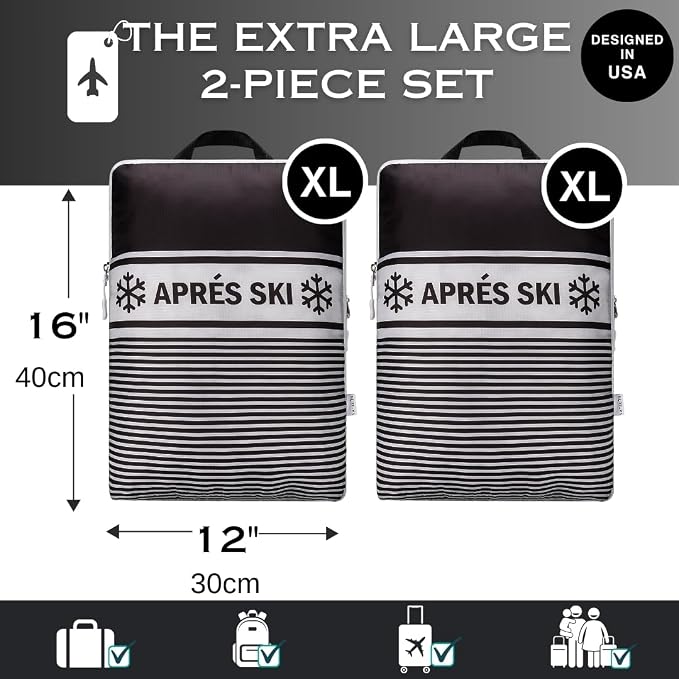 Extra Large Compression Packing Cubes for Checked Luggage, Lightweight Suitcase Organizers & Space Saver Bags - Travel Cubes for Packing - Travel Essentials - 2 Piece Set, X-Large - Black Apres Ski - Image 2