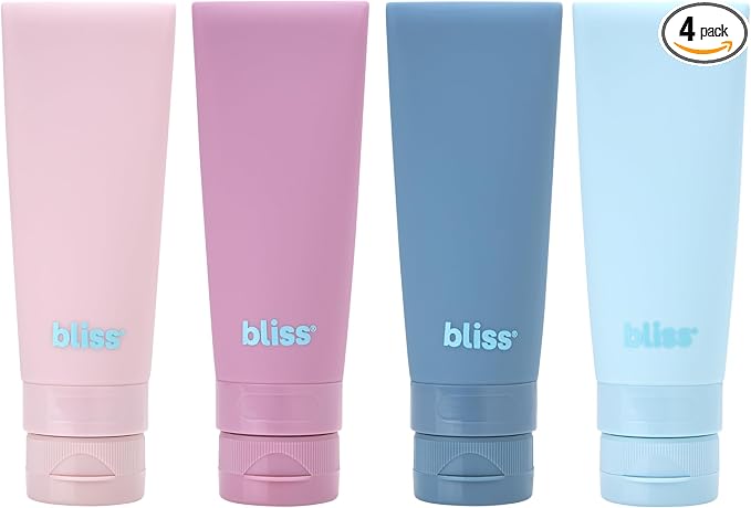 Bliss Travel Bottles Set TSA Approved Leak-Free Refillable Toiletries | Soft, Durable Containers Compress and Rebound Easily, Includes Spray Options for Toners and Mists, Carry-On Ready by Bliss