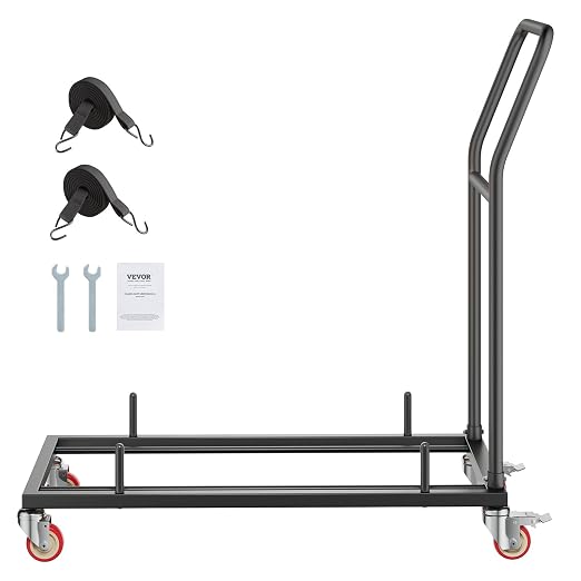 VEVOR Folding Chair Rack, 300 LBS Capacity, L-Shape Horizontal Placement Chair Cart for 25 Chairs, Heavy-Duty Metal Chair Storage Dolly with Rubber Wheels and Holders, Large Chair Holder, Matte Black | 300LBS Folding Chair Rack with Rubber Wheels & Hol... - Image 9