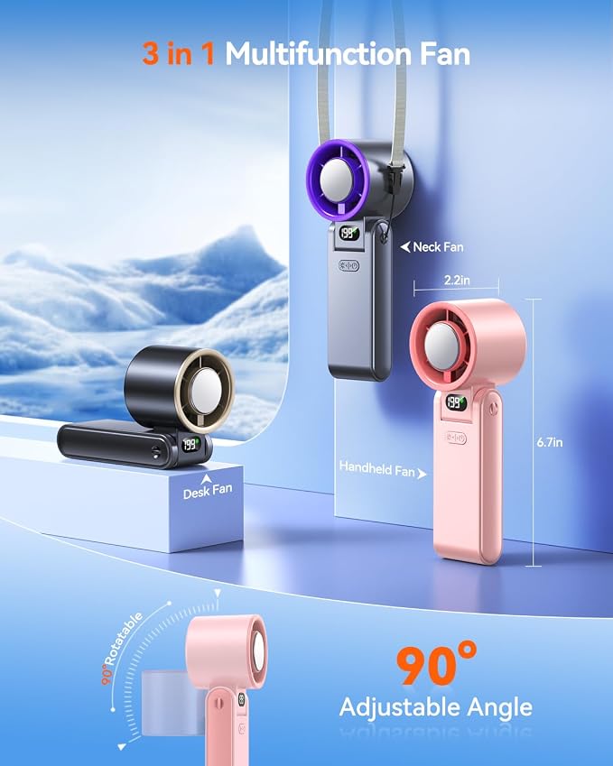 Portable Handheld Fan with Ice Cooler, 199 Speed Personal Fan,5500mAh Rechargeable,20H Cooling Time,20000 RPM Powerful Motor, Summer Essential for Travel/Outdoor/Office, Pink - Image 6