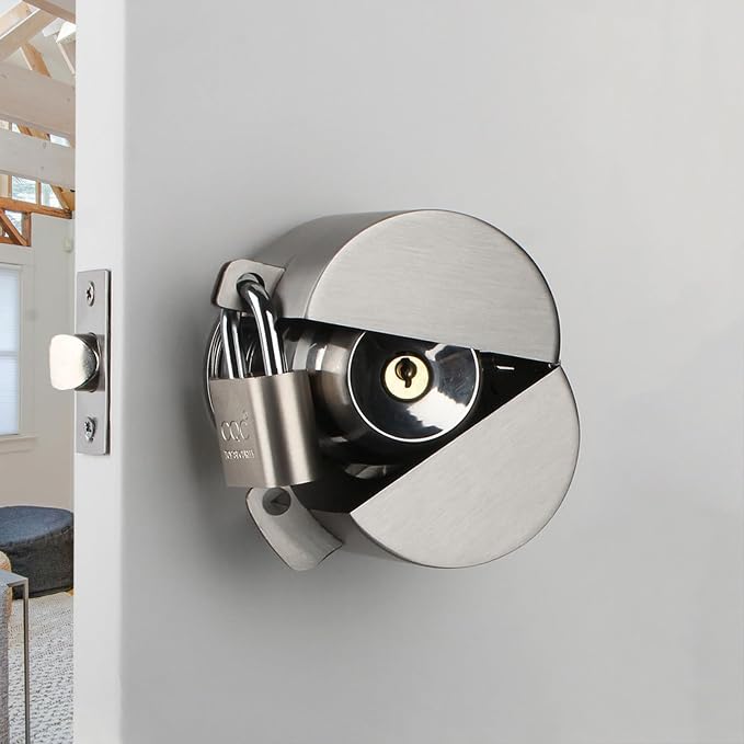 Door Knob Lockout Device with Padlock, Metallic Stainless Steel Locking Cover to Disable Doorknob, Prevents Turning of Door Knob and Access to Keyhole, Prevents Operating The Knob - Image 7