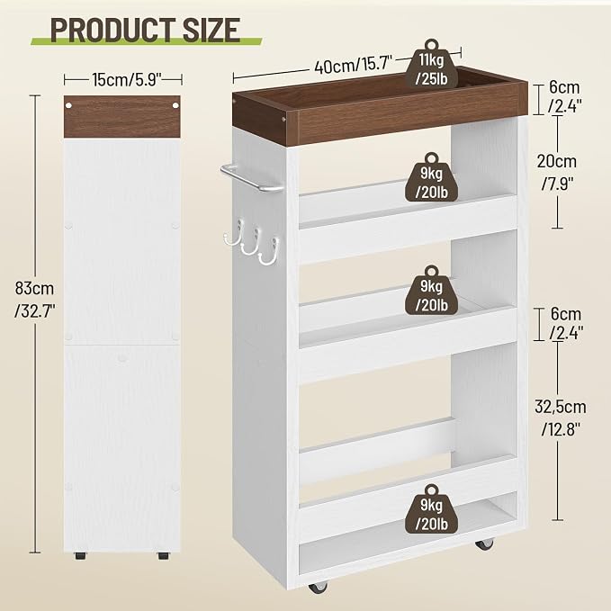 Slim Storage Cart, 4-Tier Rolling Utility Cart with Handle | Slide Out Organizer Trolley, Space Saving Narrow Shelf for Kitchen, Bathroom, Laundry Small Corners - Image 3