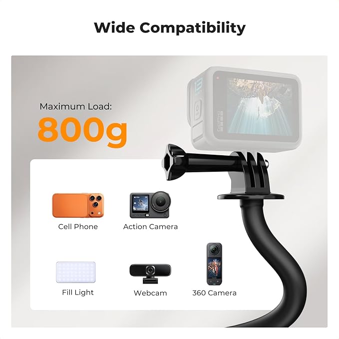K&F CONCEPT Flexible Clamp Mount Kit, Action Camera Gooseneck Mount | 1/4" & 3/8" Screws for Flat & Round Surfaces, Compatible with Smartphone, Action Camera, Light and Webcam, MS50 - Image 3