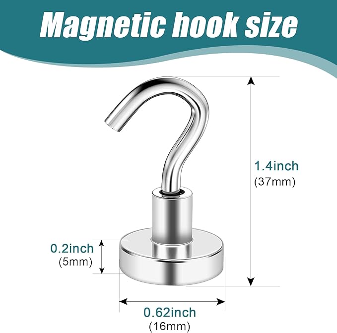 MAGXCENE 100 Pack Magnetic Hooks Heavy Duty 25 lbs Strong Rare Earth Magnet Hooks for Hanging, Refrigerator, Neodymium Magnets with Hooks for Grill Kitchen Tool Storage - Image 2