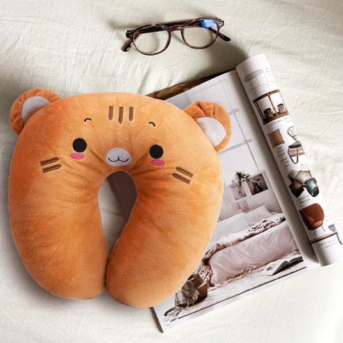 EKDJKK Travel Pillow for Kids, Cute Animal Neck Pillow Support U Shaped Cushion Plush Soft Rest Reading Pillow Sleeping Pillow for Airplane Train Car (Orange Cat) - Image 6