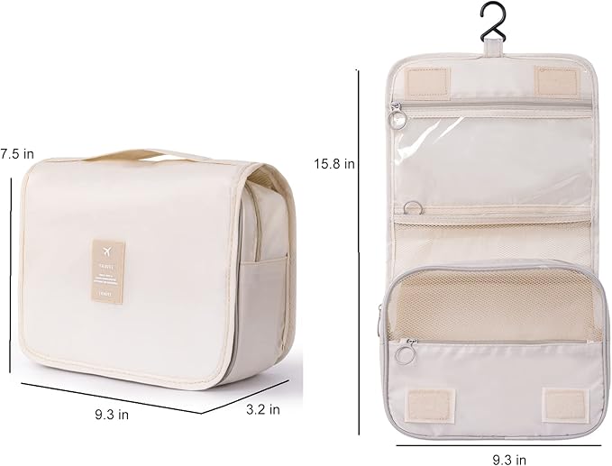 Hanging Toiletry Bag for Women, Travel Size Toiletries bags with Hook, Travel Makeup Bag for Cosmetic Storage Organizer Beige - Image 2