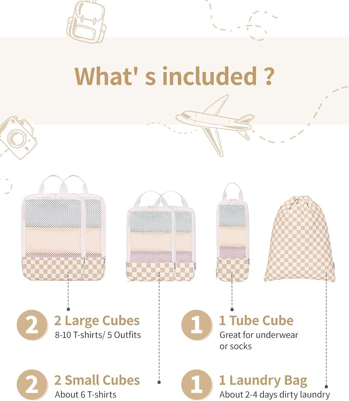 Narwey 6 Set Compression Packing Cubes for Travel Women Men, Travel Cubes for Carry On Suitcase, Durable Compression Luggage Organizer Bags - Image 3