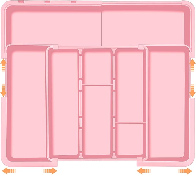 Large Utensil Drawer Organizer Expandable Silverware Organizer for Kitchen Drawer Adjustable Cooking Utensil Holder Cutlery Flatware Tray Spatula Tools Gadgets Storage Dividers Plastic Pink by Spaclear