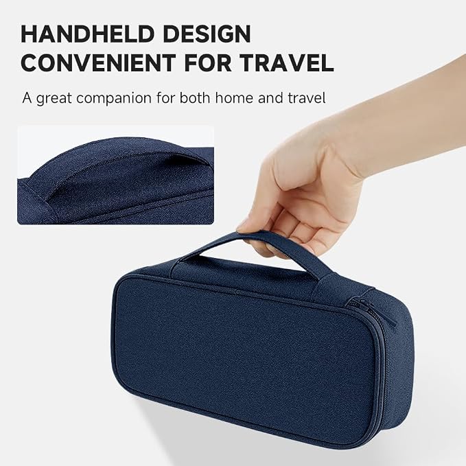 Teskyer Tech Organizer Pouch with Handle, Navy Blue | Water-Resistant Fabric, Adjustable Dividers, Multiple Compartments, Protective Lining, Travel and Office Use - Image 6