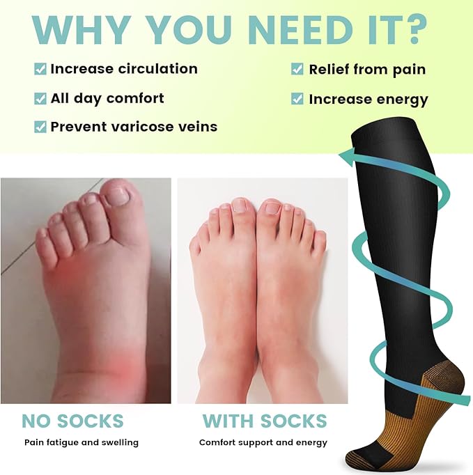 Copper Compression Socks 15-20 mmHg for Men & Women 8 Pairs – Circulation Support for Nurses, Travel, Running, Hiking, Soccer - Image 4