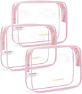 BAGSMART Clear Toiletry Bag 3-Pack TSA Approved Water-Repellent, Pink | Carry on Travel Accessories Bag, Airport Airline Quart Size Bags for Women Men, Makeup Cosmetic Bag by BAGSMART