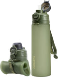 TakeToday Collapsible Water Bottles 21oz (600mL), Foldable Platinum Silicone Travel Water Bottle with Straw & Carry Strap, Leak-Resistant Screw Lid, Wide Mouth, BPA-Free for Hiking, Camping, Travel by TAKETODAY