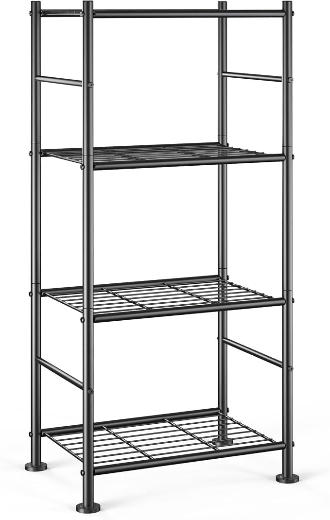 Sakugi Storage Shelves - 4 Tier Shelf Organizer, Sturdy Metal Garage Shelving with Adjustable Leveling Feet, Space-Saving Shelves Organizer for Pantry, Laundry, Kitchen (18" x 12" x 44", Black) by Sakugi