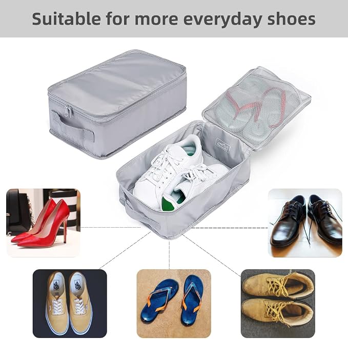 Travel Shoe Bags, Foldable Waterproof Shoe Pouches Organizer-Double Layer (6 Grey Shoe Bags) - Image 2