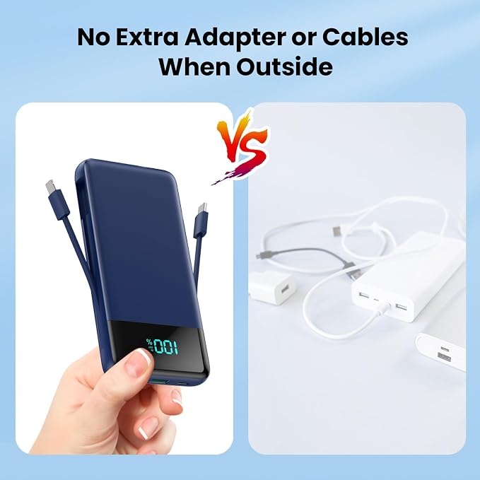 Portable Charger for iPhone with Built in Cables and Wall Plug,Upgraded 13800mAh Fast Charging USB C Power Bank,4 Outputs Travel Essential Battery Pack Compatible with iPhone 17/16/15/14,Galaxy-Blue - Image 4