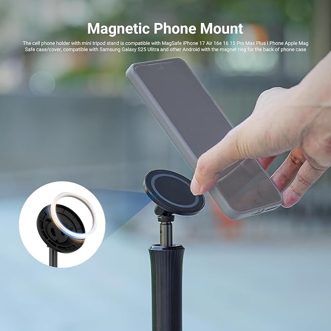 NEEWER Airplane Phone Holder, Magnetic Smartphone Desk Mount Tripod Stand Handheld Selfie Stick Plane Gadget Travel Essentials Compatible with MagSafe iPhone Samsung Android for Video Recording, TP016 - Image 3