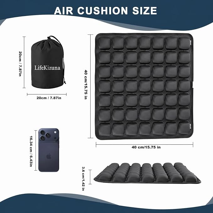 Airplane Seat Cushion, Inflatable Seat Cushion, Travel Cushion | with No External Air Pump, for Car, Airplane, Office, Ergonomic Comfort Support, Adjustable Air Cushion with Non-Skid Bottom - Image 9