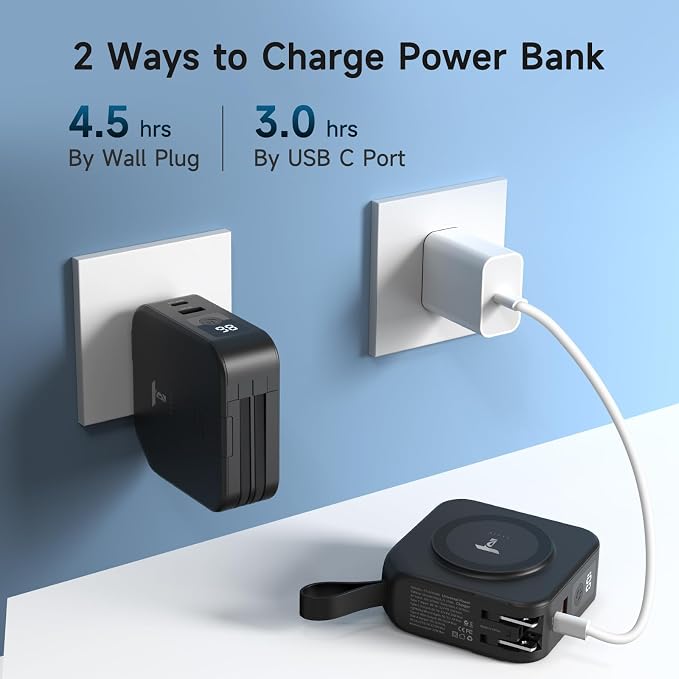 Powerpack Universal 5 in 1 Travel Power Bank - for Magsafe Battery Pack,10000mAh Power Bank with Built in Cable - Wireless Portable Charger for iPhone 15/15 Pro/ProMax, iPhone 14/13/12 Series - Image 6