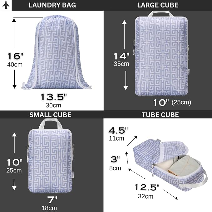 Compression Packing Cubes for Travel 6pc Set with Laundry Bag/Backpack-Luggage Organizers for Suitcase-Lightweight Compressible - Light Blue Boho - Image 5
