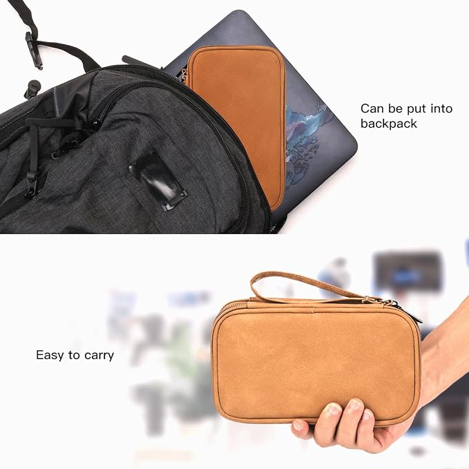 CAAORDKSO Universal Electronics Accessories Carrying Case, Electronic Cable Organizer Bag, Travel Cable Accessories Bag Pouch for Cable, USB, Cord, Charger, Phone, Power Bank, Earphone (Brown, Large) - Image 7