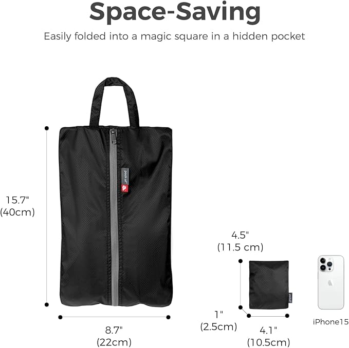 pack all Foldable Shoe Bag for Travel, Dual Pocket Shoe Pouch for Sports | Ultralight, Water-Resistant, Odor-Resistant, Dustproof, Portable, Soccer Cleats & Gym Storage, Fits Up to Size 11, Black - Image 8