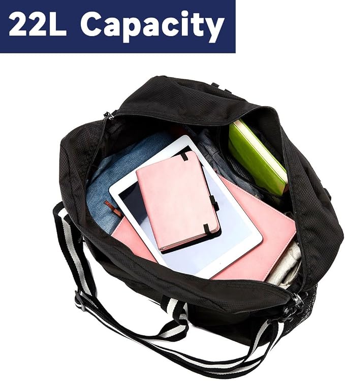 Carry On Travel Bag, Lightweight Foldable Packable Tote Bag 25L | Water Repellent, Expandable Travel Duffle with Luggage Sleeve and Shoulder Strap for Men Women - Image 6