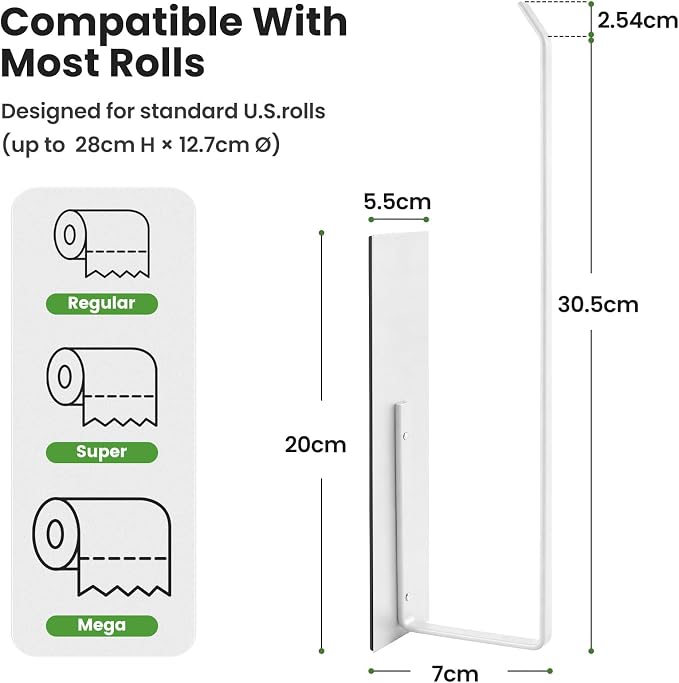 Paper Towel Holder Magnetic, Magnetic Paper Towel Holder for Fridge, Toilet Paper Roll Holder Magnet Towel Rack Wall Mount Shelf Bar for Towels Rolls Bathroom RV Dorm Kitchen Wall Decor, White 2 Pack - Image 3
