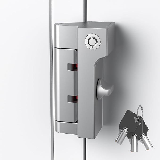AST Home Security Door Reinforcement Lock, 1 Pack, Indoor Use, Childproof | Safety door lock, toddlerproof security latch, kidproof door stopper with cylinder and snib, made of zinc alloy, matte silver by ASTLockHardware