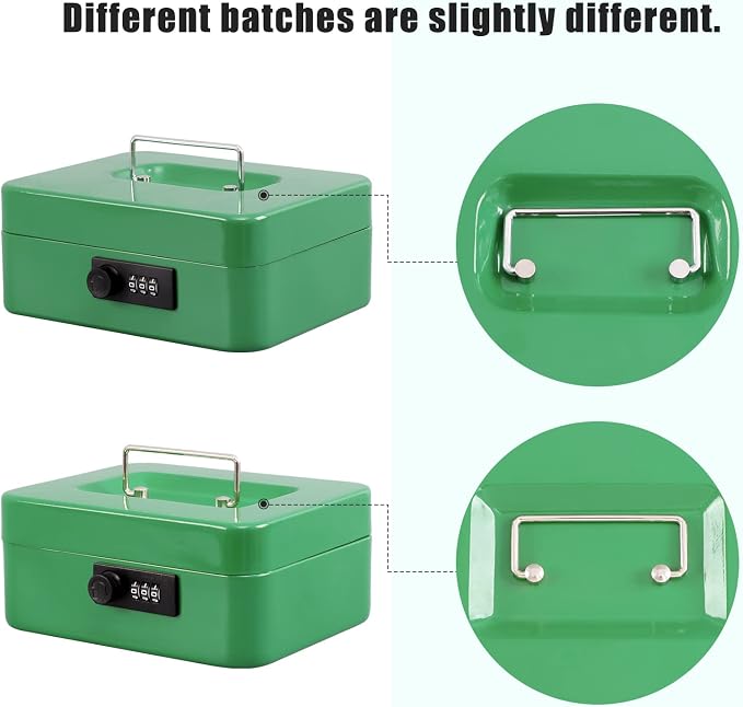 xydled Cash Box with Money Tray,Locking Cash Box with Combination Lock,Money Box with Removable Coin Tray,Medium,9.84 inchx 7.87 inchx 3.54 inch,Green - Image 8