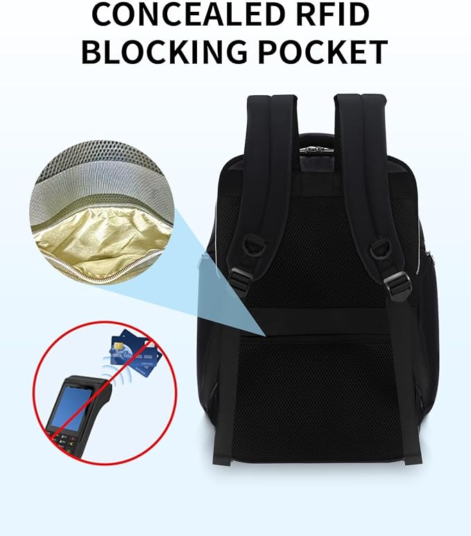 Blue Quartz Laptop Computer Backpack for Men Women,College Backpack fit 16Inch Laptop,Anti Theft Backpack with RFID Blocking,Travel Carry On Backpack,Business Work Pack (Black) - Image 2