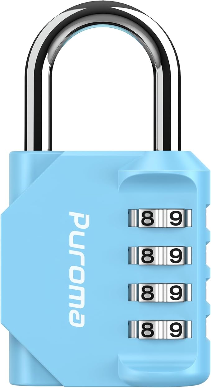 Puroma 1 Pack Combination Lock Locker 4 Digits Combo Padlock Gym Sky Blue | For School Gate Fence Toolbox Hasp Storage, Outdoor, Resettable, Weatherproof, Side Window, Crack Cut Resist, Hardened Steel by Puroma