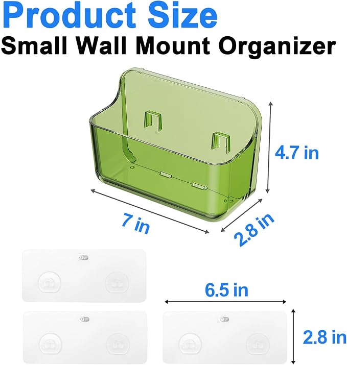 Wall Mount Organizer, 2Pc Small Adhesive Cabinet Door Organizer | Bathroom Shelf for Wall,No Drilling Hang Adhesive Shelf, with Self Adhesive Tapes, for Bathroom, Kitchen, Living Room - Green - Image 8