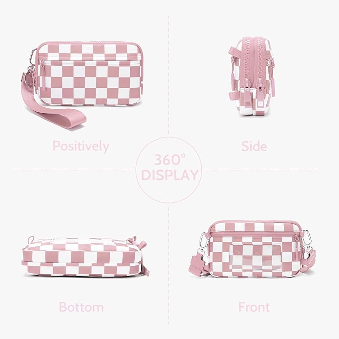 FODOKO Wristlet wallets for Women RFID crossbody bags with 4 Zippers | Checkered quilted nylon with credit card slots, cell phone organizer, and coin purse for travel and everyday carry - Image 6