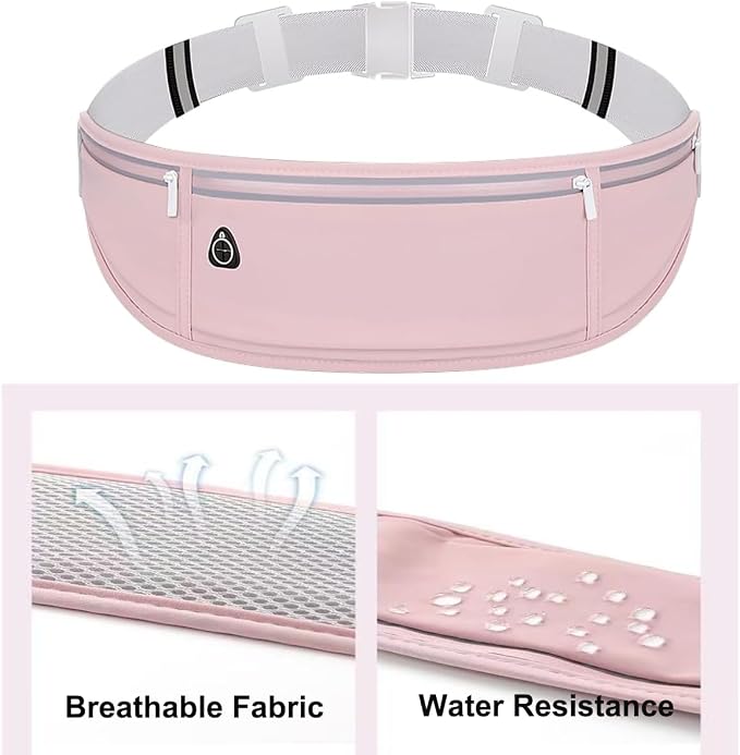 Running Belt Fanny Pack for Women，Water Resistant Large Capacity Waist Pack for iPhone 16 15 14 13 Samsung，Lightweight Running Phone Holder，Slim Money Belt Running Pouch for Hiking Outdoor Pink - Image 4