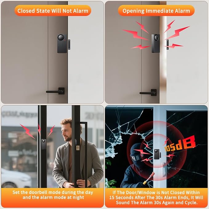 WSDCAM 110dB Door Alarm with Remote, Wireless Anti-Theft When Opened, Door Bells Chimes, Magnetic Security Alarms for Door, Window, Cabinet, Pool Safety for Kids, Alzheimer's Care Black - Image 6