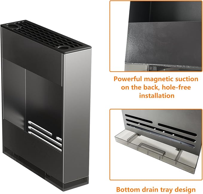 Magnetic Universal Knife Block Holder, Magnetic Aluminum Knife Holder for Refrigerator with Slots for Scissors and Sharpening Rod Storage Stand Display Unique Slot Design to Protect Blade - Image 3