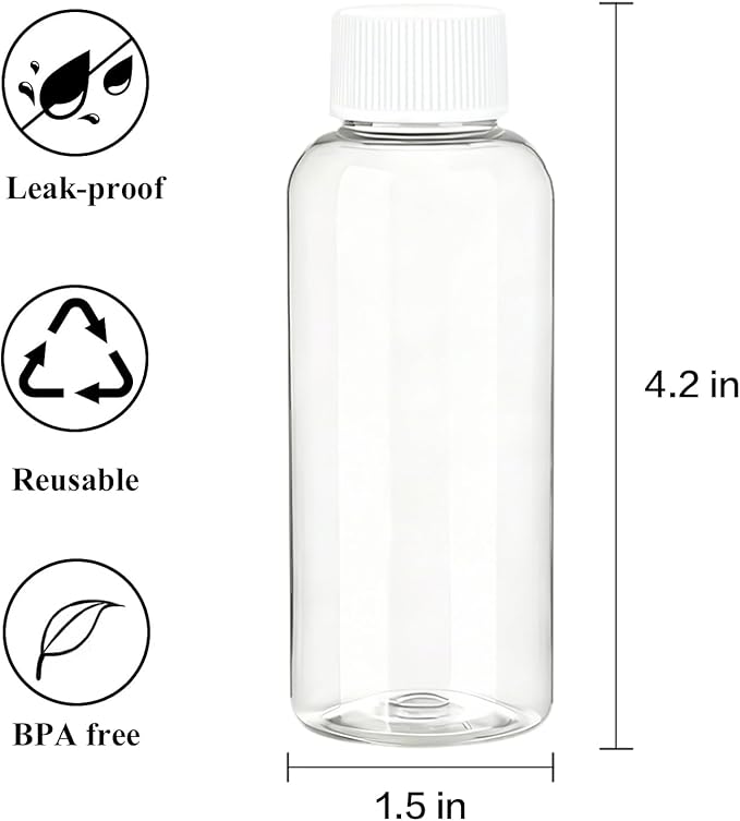 DNSEN Travel Size Empty Mouthwash Bottles 3.4 oz, White Screw Cap, Clear Toiletry Containers, 5 Pack - Image 2