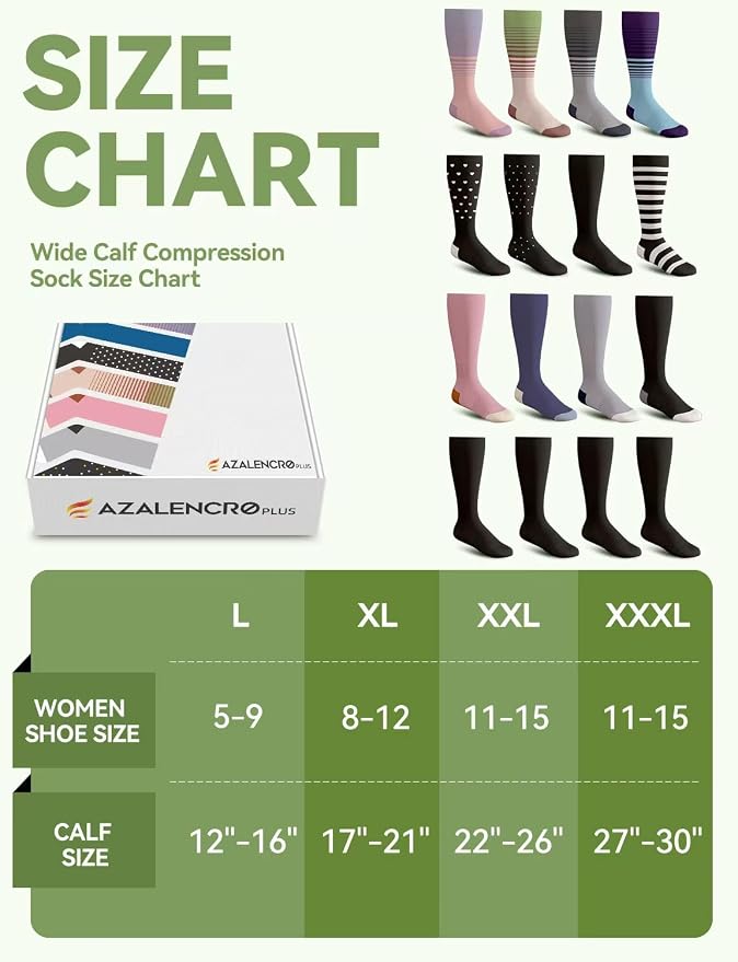 Plus Size Compression Socks for Women & Men Wide Calf, 20-30mmhg Knee High Stockings for Pregnancy, Nurse, Travel - Image 5