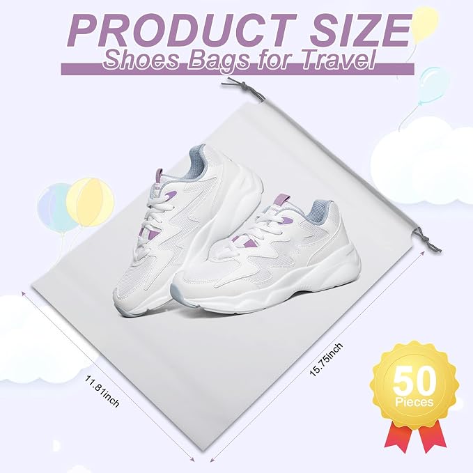 50 Pack Shoe Bags, Travel Shoe Bag, Large, Clear, Drawstring | Shoes Pouch Storage Packing Organizers, Dustproof, Waterproof, Portable for Travel, Women and Men - Image 2
