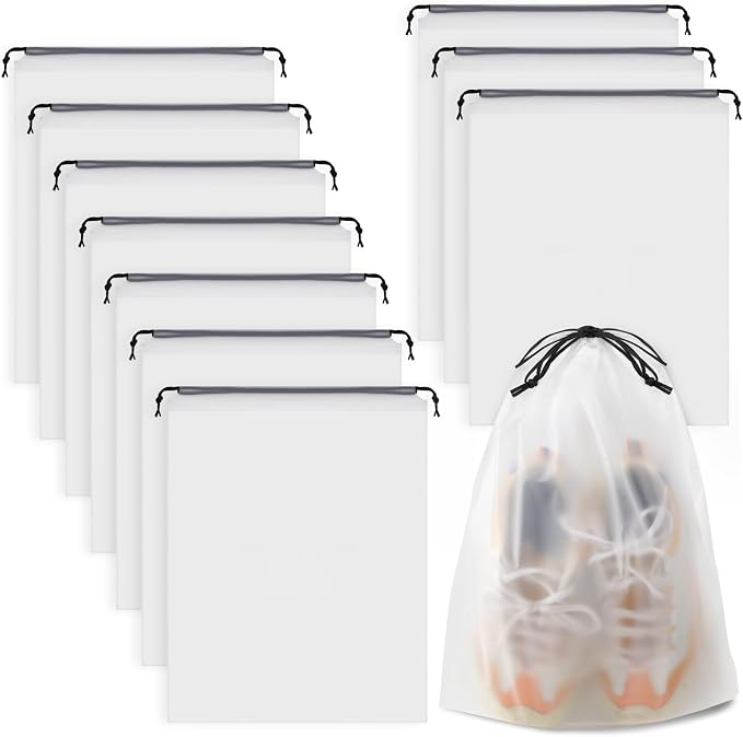 Clear Shoe Bags for Travel 10 PCS, Drawstring Travel Shoe Bags for Packing | 15.7" x 11.8" Waterproof Dustproof Portable Travel Shoe Storage Bag for Men and Women by COIDEA